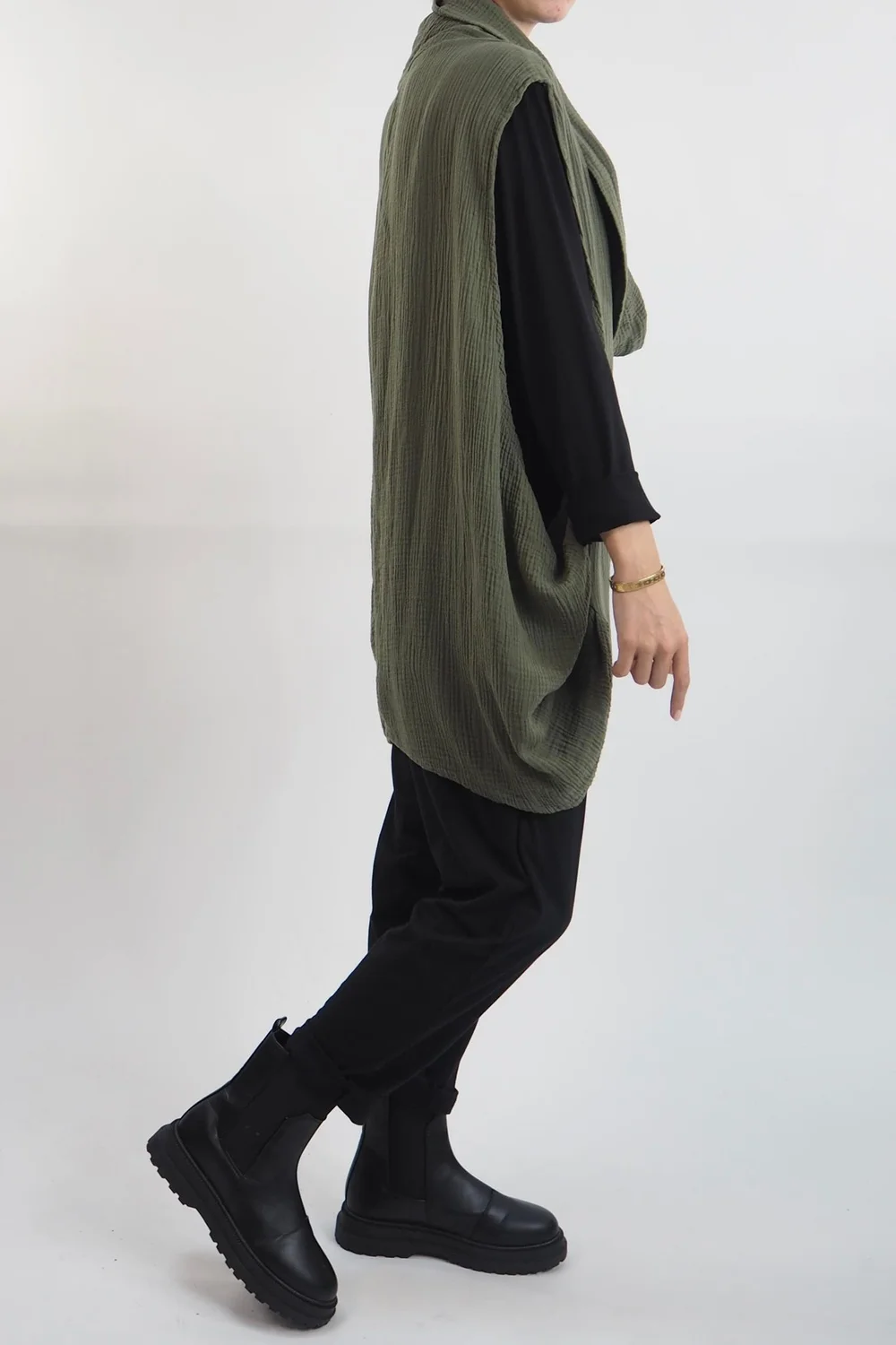 Made In Italy Obi Crepe Cotton Cross Cowl Tank Bonsai 4 Made In Italy Obi Crepe Cotton Cross Cowl Tank Bonsai - Image 2