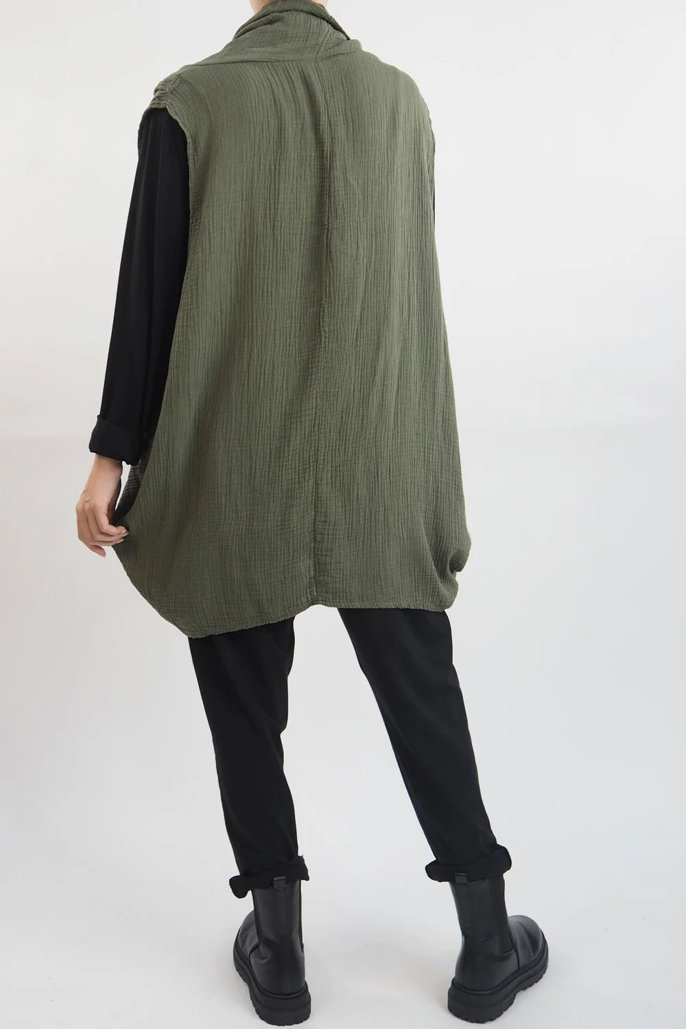 Made In Italy Obi Crepe Cotton Cross Cowl Tank Bonsai 5 Made In Italy Obi Crepe Cotton Cross Cowl Tank Bonsai - Image 3