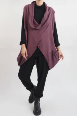 Made In Italy Obi Crepe Cotton Cross Cowl Tank Mulberry