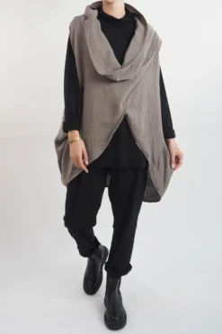 Made In Italy Obi Crepe Cotton Cross Cowl Tank Mushroom