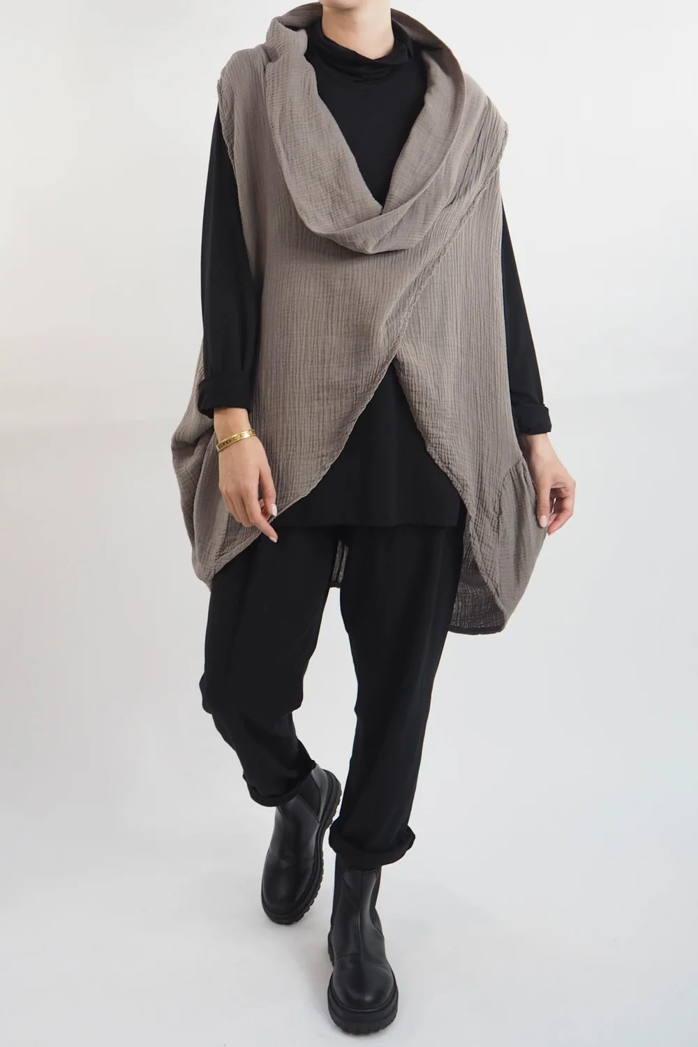 Made In Italy Obi Crepe Cotton Cross Cowl Tank Mushroom 3 Made In Italy Obi Crepe Cotton Cross Cowl Tank Mushroom