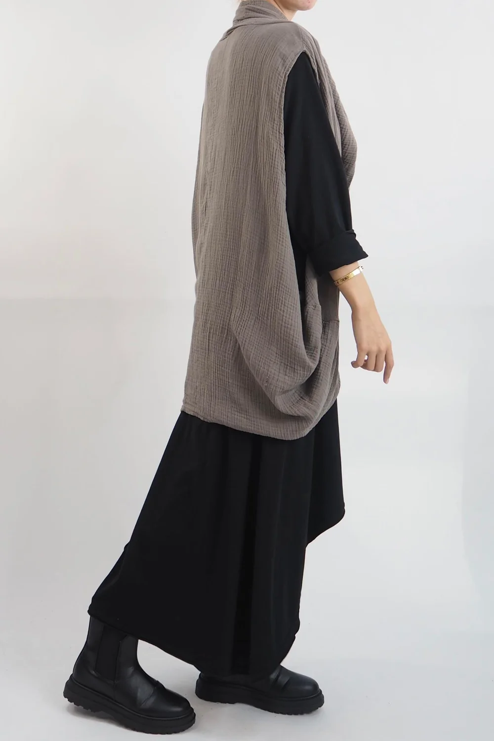 Made In Italy Obi Crepe Cotton Cross Cowl Tank Mushroom 8 Made In Italy Obi Crepe Cotton Cross Cowl Tank Mushroom - Image 6