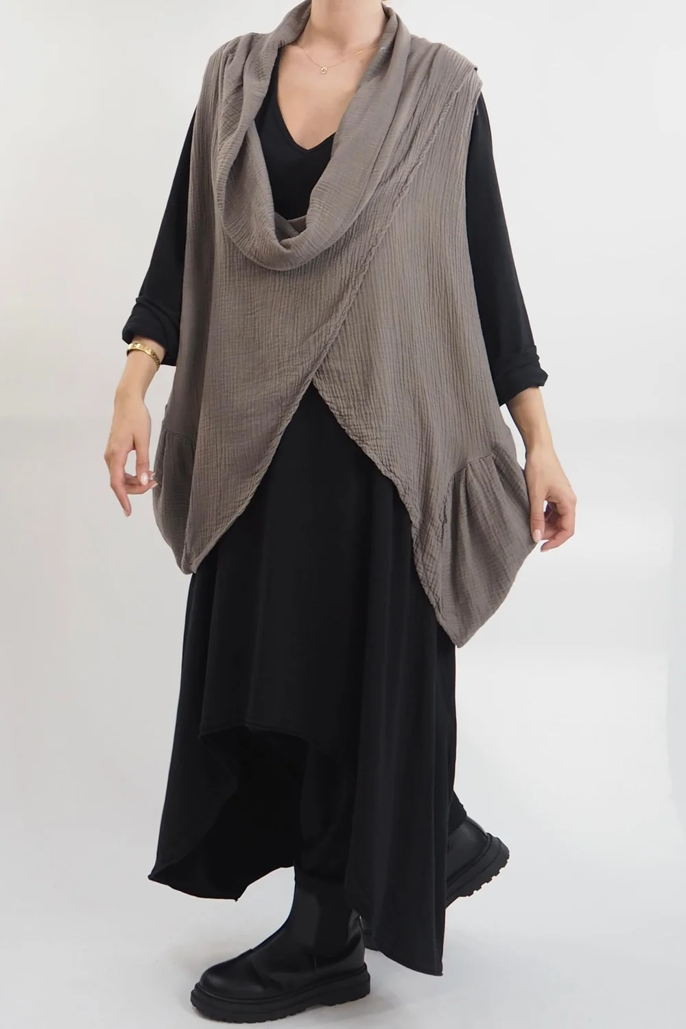 Made In Italy Obi Crepe Cotton Cross Cowl Tank Mushroom 10 Made In Italy Obi Crepe Cotton Cross Cowl Tank Mushroom - Image 8