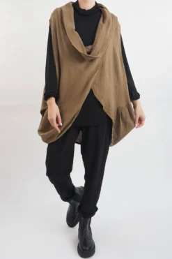 Made In Italy Obi Crepe Cotton Cross Cowl Tank Saddle
