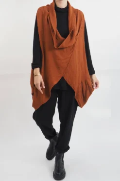 Made In Italy Obi Crepe Cotton Cross Cowl Tank Saffron