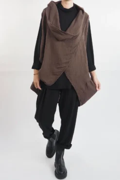 Made In Italy Obi Crepe Cotton Cross Cowl Tank Truffle