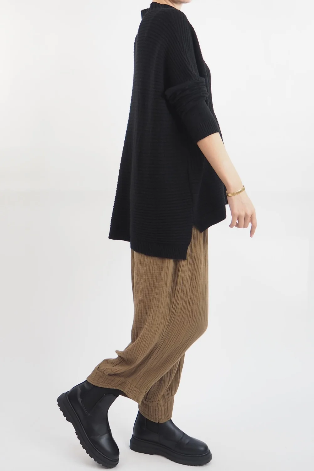 Made In Italy Obi Crepe Cotton Slim Leg Cuff Pant Saddle 8 Made In Italy Obi Crepe Cotton Slim Leg Cuff Pant Saddle - Image 6