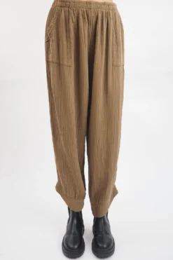 Made In Italy Obi Crepe Cotton Slim Leg Cuff Pant Saddle