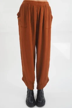 Made In Italy Obi Crepe Cotton Slim Leg Cuff Pant Saffron