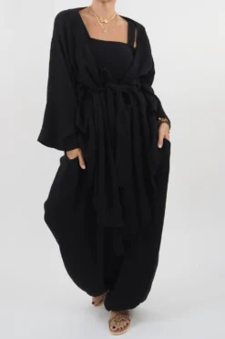 Made In Italy Obi Crepe Cotton Wrap Jacket Black