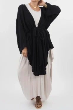 Made In Italy Obi Crepe Cotton Wrap Jacket Black -VogueCurve Store made in italy obi crepe cotton wrap jacket black 6.jpg