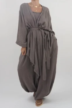 Made In Italy Obi Crepe Cotton Wrap Jacket Mushroom