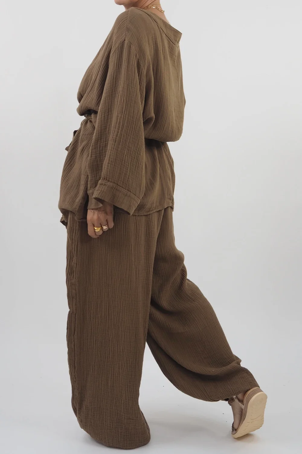 Made In Italy Obi Crepe Cotton Wrap Jacket Saddle 5 Made In Italy Obi Crepe Cotton Wrap Jacket Saddle - Image 3