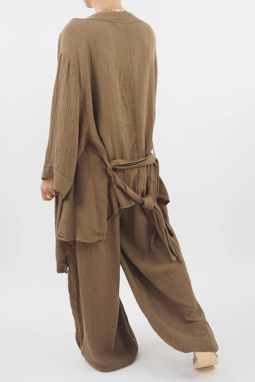 Made In Italy Obi Crepe Cotton Wrap Jacket Saddle 7 Made In Italy Obi Crepe Cotton Wrap Jacket Saddle - Image 5