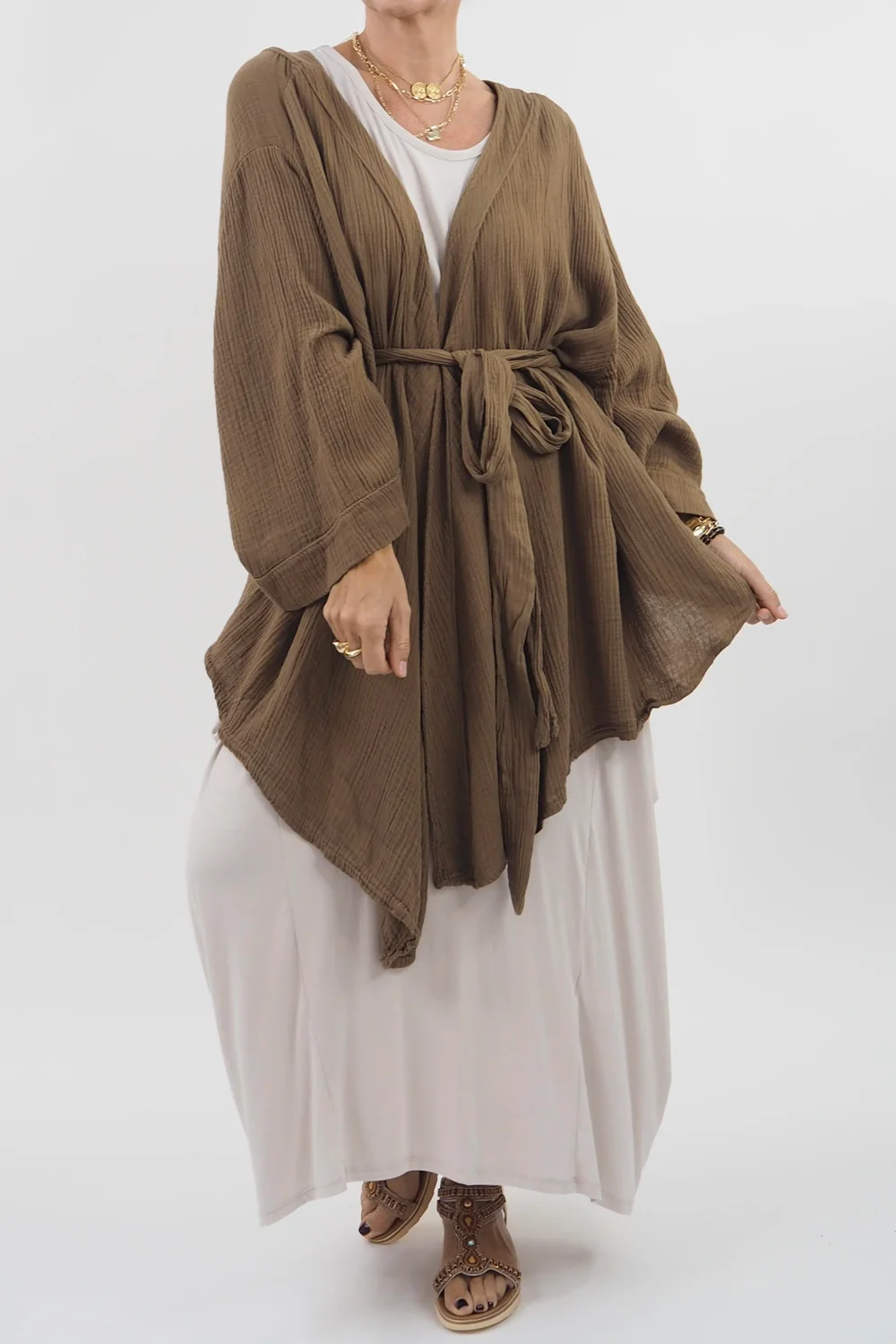 Made In Italy Obi Crepe Cotton Wrap Jacket Saddle 8 Made In Italy Obi Crepe Cotton Wrap Jacket Saddle - Image 6