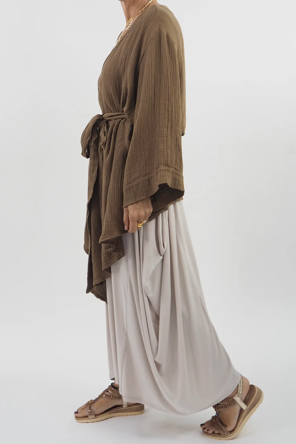 Made In Italy Obi Crepe Cotton Wrap Jacket Saddle 10 Made In Italy Obi Crepe Cotton Wrap Jacket Saddle - Image 8