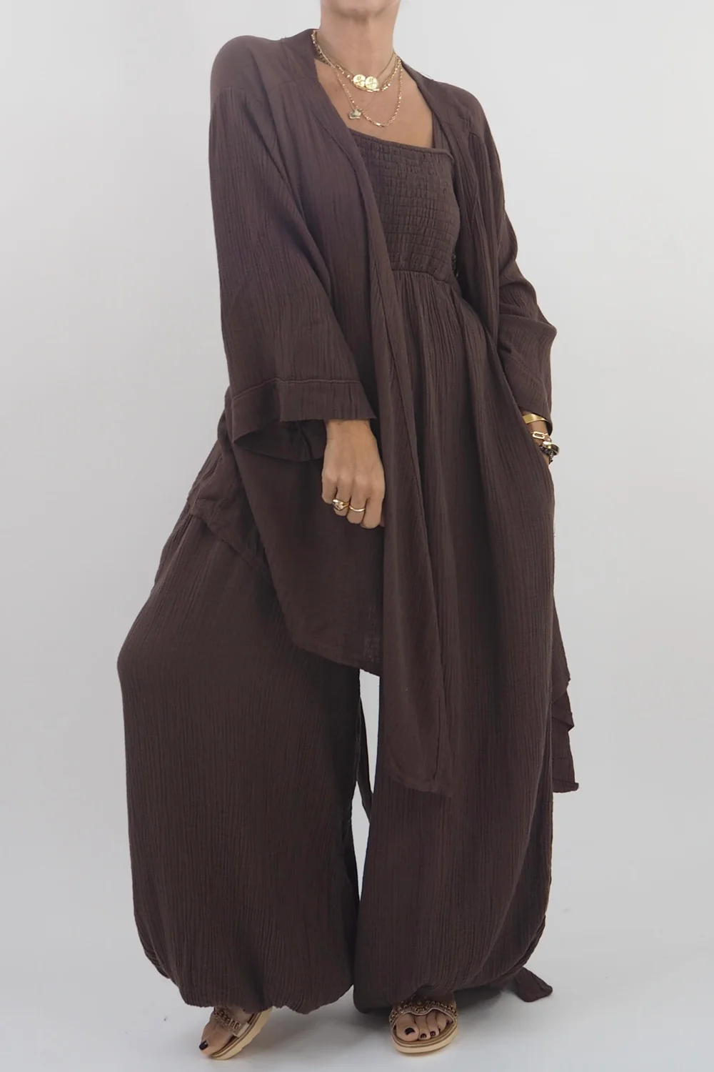 Made In Italy Obi Crepe Cotton Wrap Jacket Truffle 5 Made In Italy Obi Crepe Cotton Wrap Jacket Truffle - Image 3