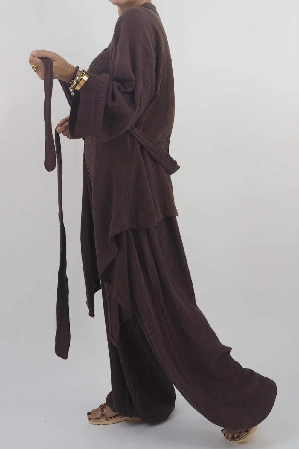 Made In Italy Obi Crepe Cotton Wrap Jacket Truffle 6 Made In Italy Obi Crepe Cotton Wrap Jacket Truffle - Image 4