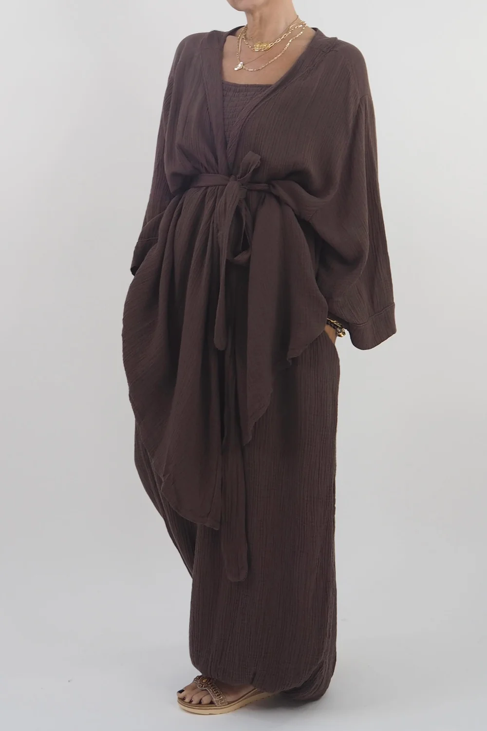 Made In Italy Obi Crepe Cotton Wrap Jacket Truffle 7 Made In Italy Obi Crepe Cotton Wrap Jacket Truffle - Image 5