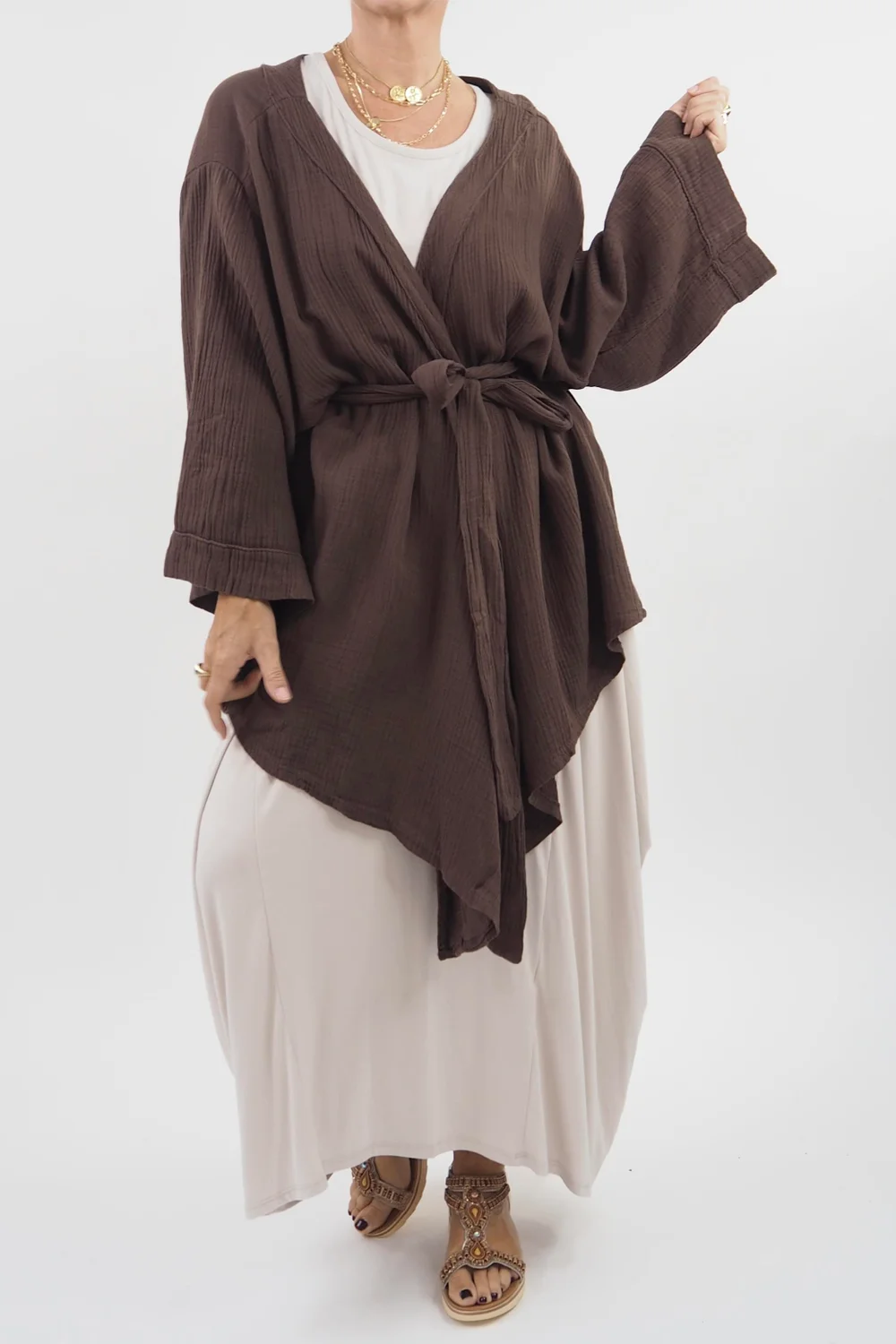 Made In Italy Obi Crepe Cotton Wrap Jacket Truffle 8 Made In Italy Obi Crepe Cotton Wrap Jacket Truffle - Image 6