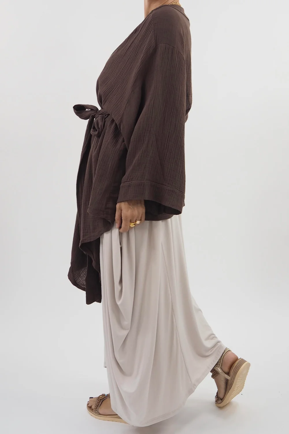 Made In Italy Obi Crepe Cotton Wrap Jacket Truffle 10 Made In Italy Obi Crepe Cotton Wrap Jacket Truffle - Image 8