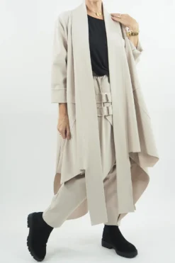 Made In Italy Ori X Stretch Duster Jacket Stone // -VogueCurve Store made in italy ori duster jacket stone 4.jpg