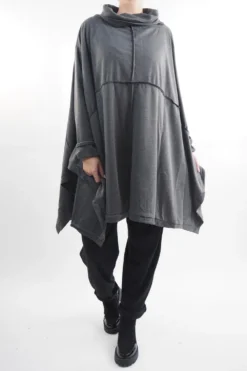 Made In Italy Oversized Inside Out Cowl Top Charcoal