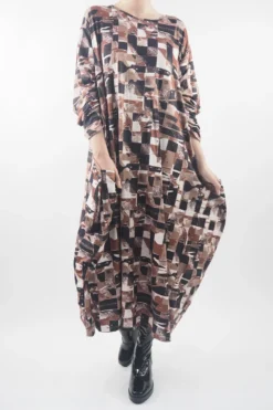Made In Italy Oversized Tech Soft Cocoon Dress Cubist Chestnut **