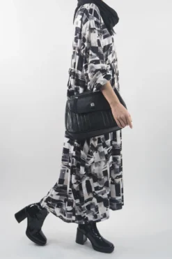 Made In Italy Oversized Tech Soft Cocoon Dress Cubist Mono