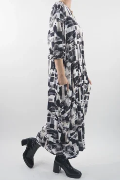 Made In Italy Oversized Tech Soft Cocoon Dress Cubist Mono -VogueCurve Store made in italy oversized tech soft cocoon dress cubist mono2.jpg