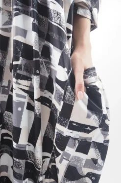 Made In Italy Oversized Tech Soft Cocoon Dress Cubist Mono -VogueCurve Store made in italy oversized tech soft cocoon dress cubist mono4.jpg