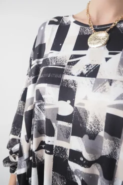 Made In Italy Oversized Tech Soft Cocoon Dress Cubist Mono -VogueCurve Store made in italy oversized tech soft cocoon dress cubist mono6.jpg