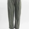 Made In Italy Pesca Leather Look Deep Pocket Pant Khaki