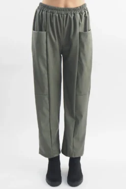 Made In Italy Pesca Leather Look Deep Pocket Pant Khaki