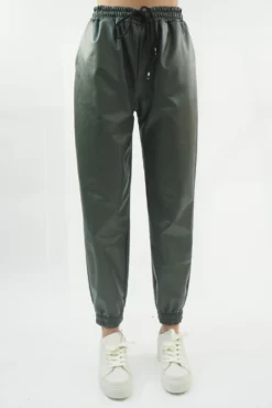 Made In Italy Pesca Stretch Leather Look Jogger Khaki