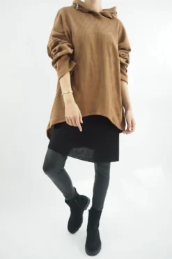 Made In Italy Pure Rib Velvet Soft Hoodie Walnut