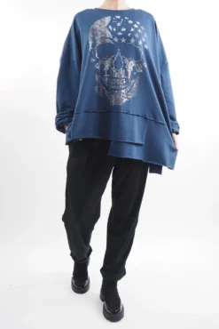 Made In Italy Queeni Star Skull Cut Out Top Airforce Blue