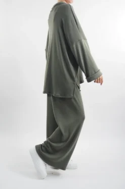 Made In Italy Chalet Collared Soft Knit Set Soft Khaki -VogueCurve Store made in italy relaxed chalet collared set bonsai 3.jpg