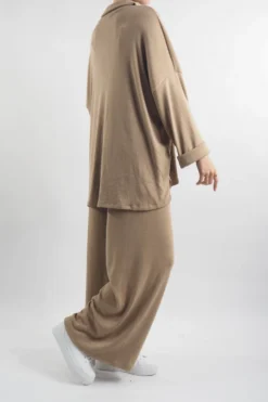 Made In Italy Chalet Collared Soft Knit Set Camel -VogueCurve Store made in italy relaxed chalet collared set camel 3.jpg