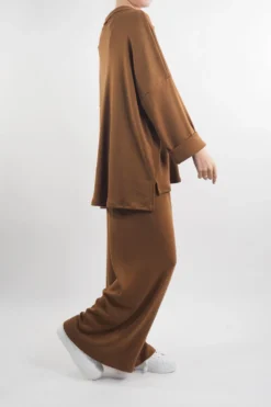 Made In Italy Chalet Collared Soft Knit Set Chestnut -VogueCurve Store made in italy relaxed chalet collared set chestnut 3.jpg