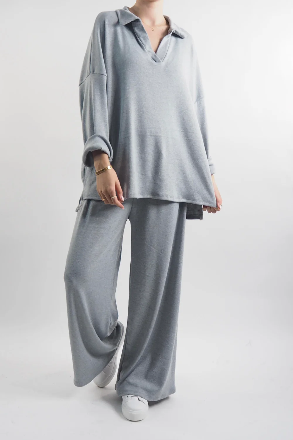 Made In Italy Chalet Collared Soft Knit Set Grey Marl 3 Made In Italy Chalet Collared Soft Knit Set Grey Marl