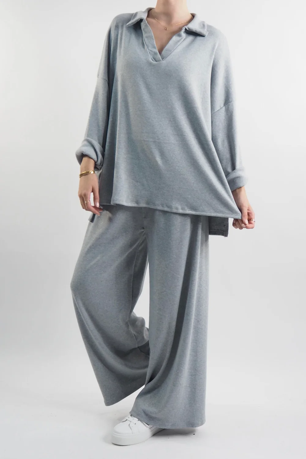 Made In Italy Chalet Collared Soft Knit Set Grey Marl 4 Made In Italy Chalet Collared Soft Knit Set Grey Marl - Image 2