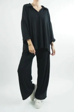 Made In Italy Chalet Collared Soft Knit Set Black