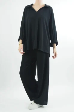 Made In Italy Chalet Collared Soft Knit Set Black -VogueCurve Store made in italy relaxed chalet set black04.jpg