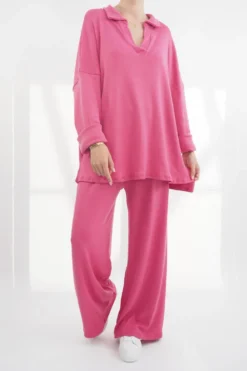 Made In Italy Chalet Collared Soft Knit Set Geranium