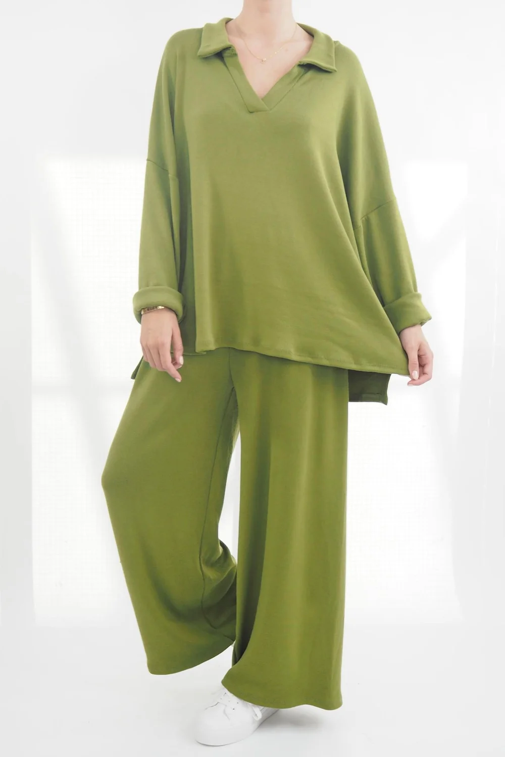 Made In Italy Chalet Collared Soft Knit Set Olive Zing 6 Made In Italy Chalet Collared Soft Knit Set Olive Zing - Image 4