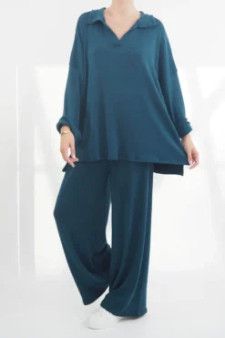 Made In Italy Chalet Collared Soft Knit Set Prussian -VogueCurve Store made in italy relaxed chalet set prussian04.jpg