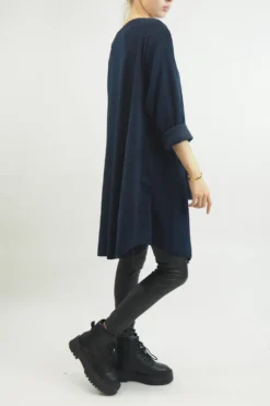 Made In Italy Rib Velvet Soft Stretch Pocket High Low Top Navy -VogueCurve Store made in italy rib velvet soft stretch pocket high low top navy 3.jpg