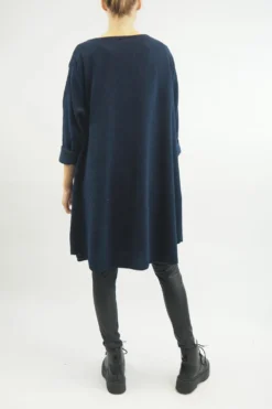 Made In Italy Rib Velvet Soft Stretch Pocket High Low Top Navy -VogueCurve Store made in italy rib velvet soft stretch pocket high low top navy 4.jpg