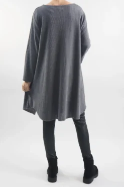 Made In Italy Rib Velvet Soft Stretch Pocket High Low Top Slate -VogueCurve Store made in italy rib velvet soft stretch pocket high low top slate2002.jpg